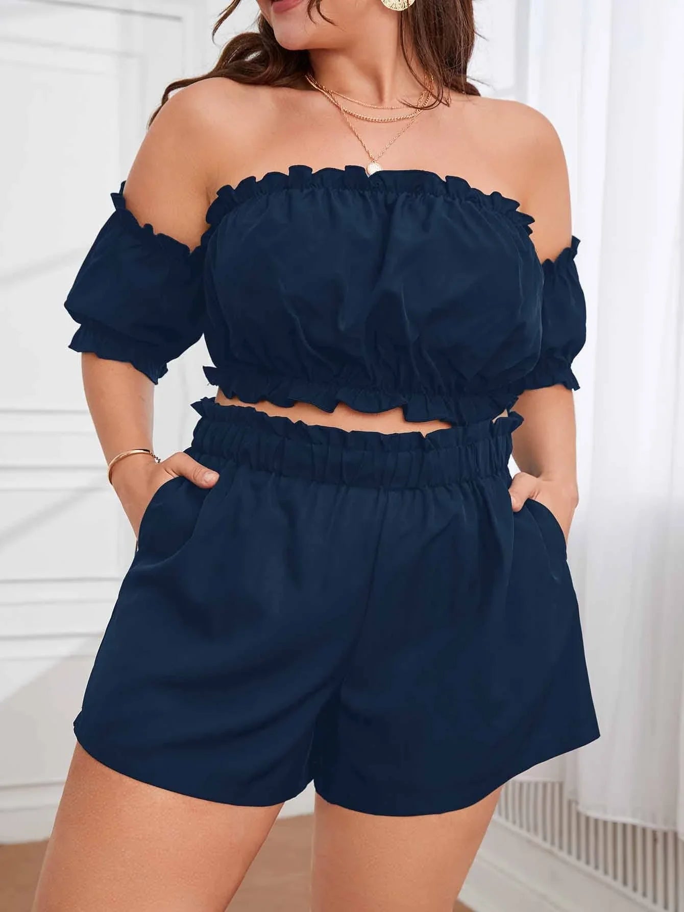 Conjunto Plus Size Casual com Babados e Cintura Franzida - Renata