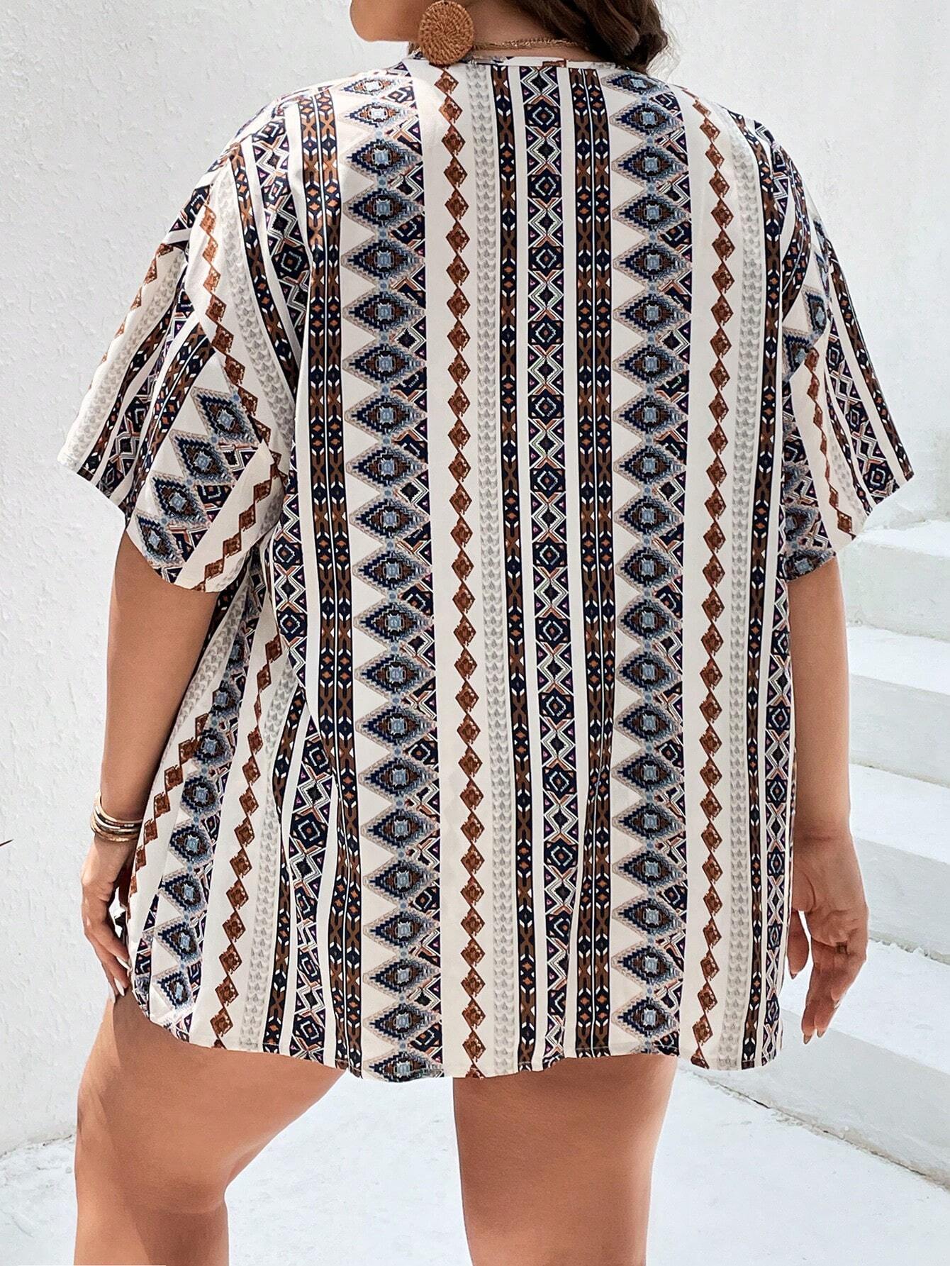 Conjunto Casual de Verão Plus Size com Camisa Listrada e Shorts - Isabella