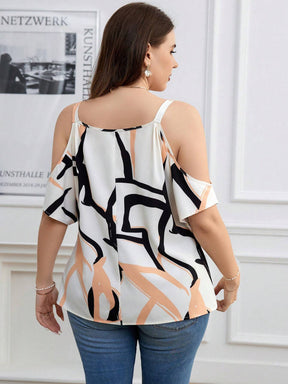 Camiseta De Ombro Aberto Com Correntes Plus Size - Rebecca