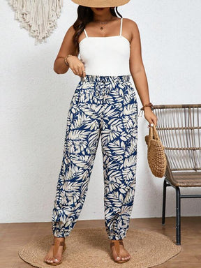 Calça Longa de Cintura Alta com Estampa Tropical - Renata