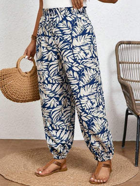 Calça Longa de Cintura Alta com Estampa Tropical - Renata