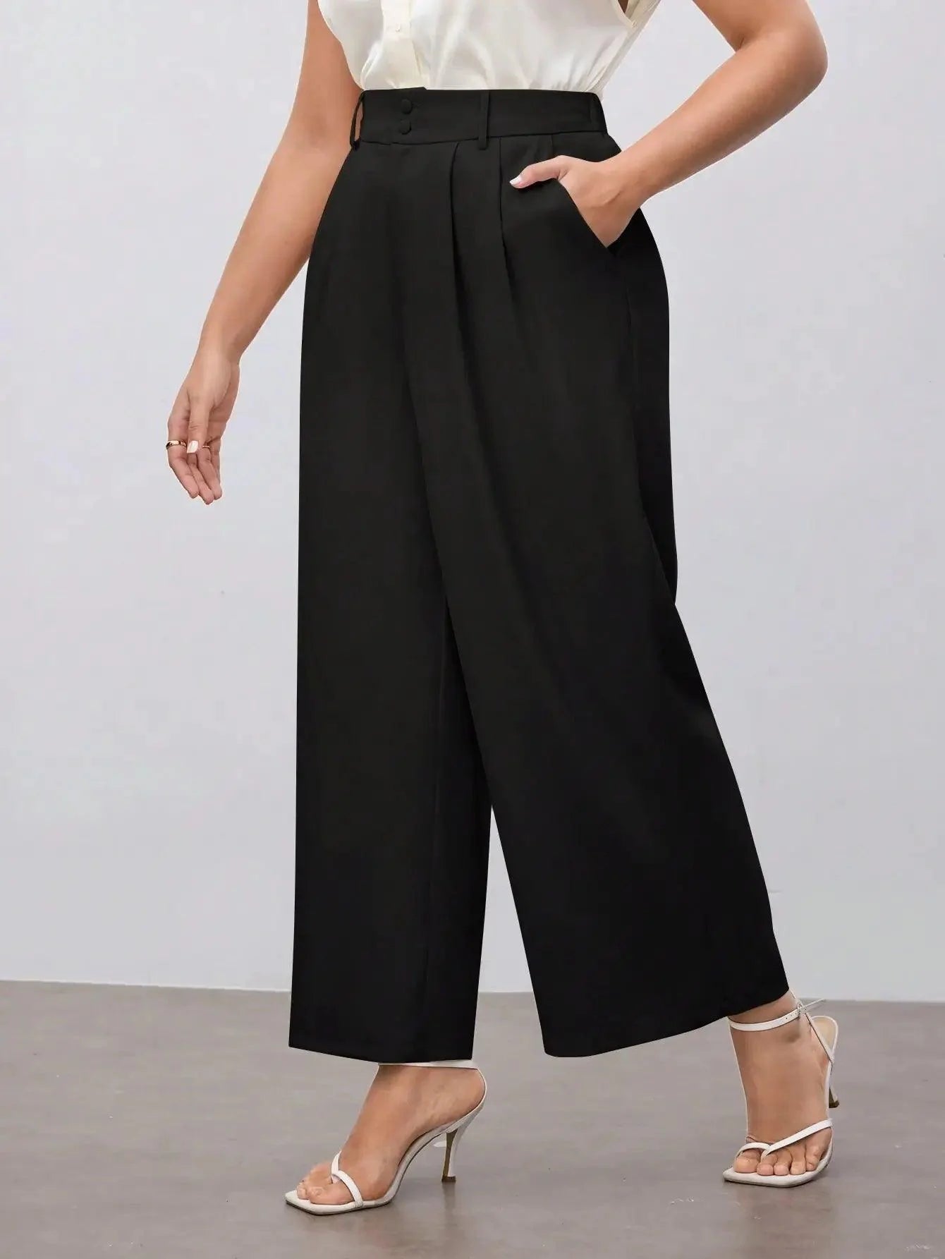 Calça Casuais Femininas Plus Size - tassinitassinitassini(A087)Calças Casuais PretoGcalça wide leg plus size, calça social feminina plus size, calça plus size, calça jeans plus size feminina, calça feminina plus size, calca jeans plus size,