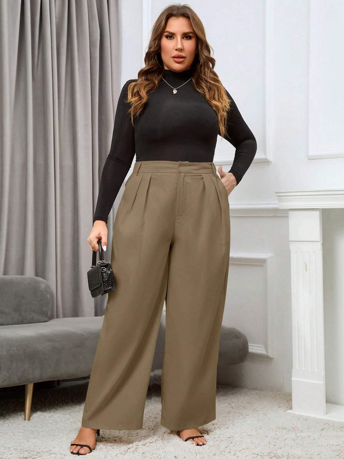 Calça Social Feminina Plus Size - tassinitassinitassini(A079)Calça Social Feminina Bege EscuroGcalça wide leg plus size, calça social feminina plus size, calça plus size, calça jeans plus size feminina, calça feminina plus size, calca jeans plus size,