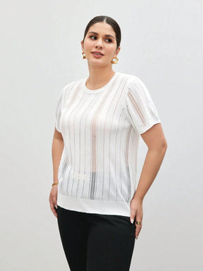 Camiseta De Tricô Casual Plus Size - tassinitassinitassiniGCamiseta De Tricô Casual Plus Size