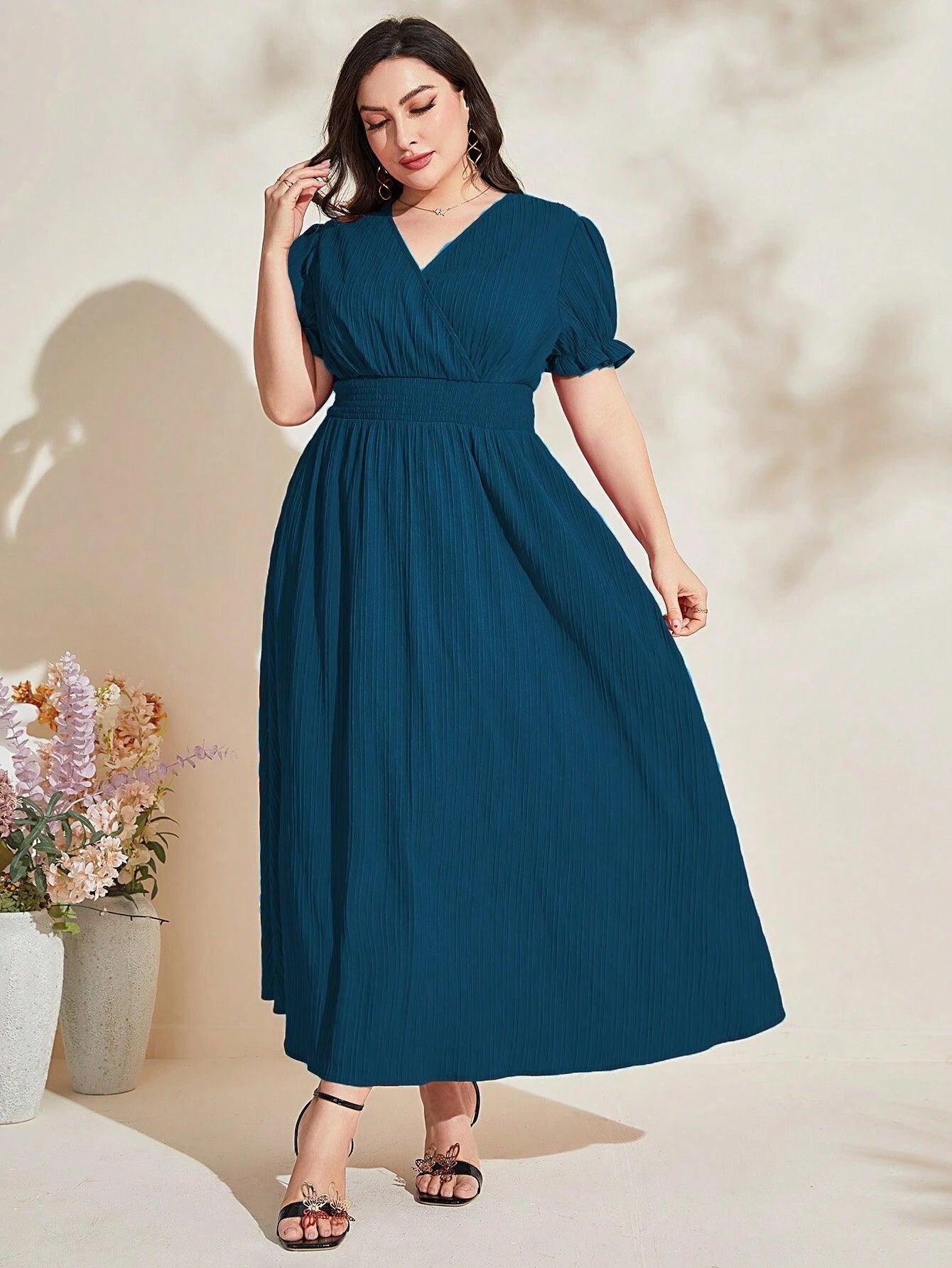 Vestido De Manga Bufante Plus Size - tassiniSKU_1713791258285_335tassinitassini(A045)1713791258285/755Vestido De Manga Bufante AzulGvestidos plus size para o dia a dia, vestidos plus size, vestido social plus size, vestido preto plus size, vestido plus size soltinho, vestido plus size midi, vestido plus size longo, vestido midi plus size, moda festa plus siz,